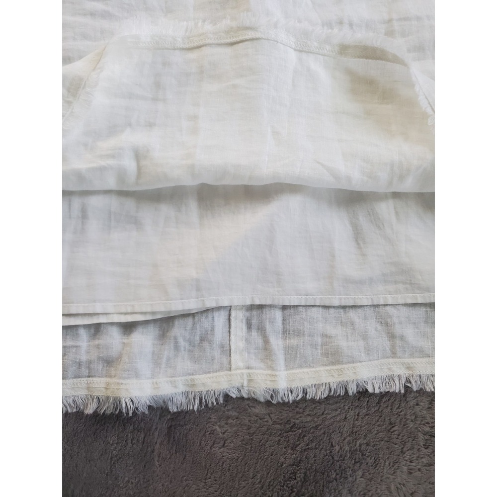 Tommy Bahama Two Palms Ruffled White Linen Shift Dress Pockets V-Neck XL Beach - Picture 7 of 10